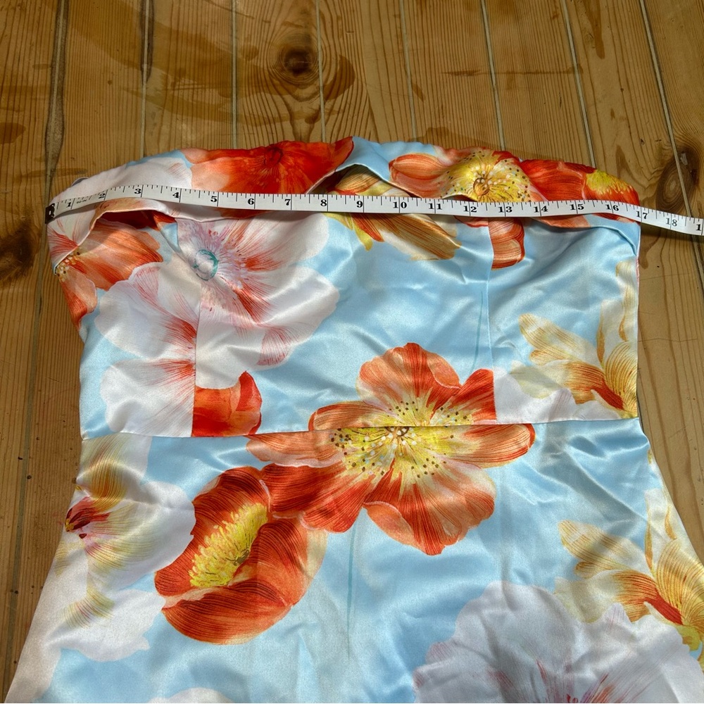 NWT 
Lulus Oriana Light Blue Floral Satin Strapless Midi Dress - Picture 5 of 9